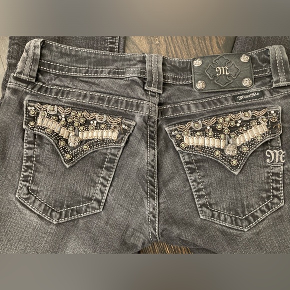 Miss Me Charcoal Black Embellished Flap Pocket Low Rise Skinny Jeans Size 27 - Picture 9 of 13